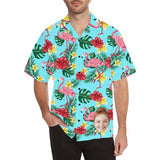 Custom Hawaiian Shirts with Face Flamingo&Leaves Personalised Face Aloha Shirt Gift For Husband or Boyfriend