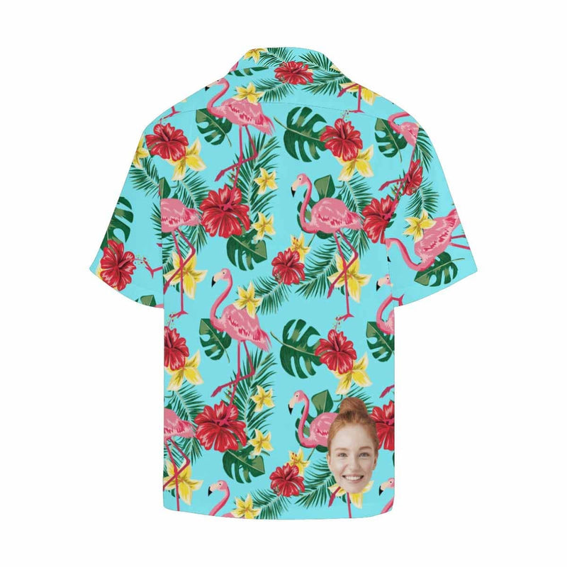 Custom Hawaiian Shirts with Face Flamingo&Leaves Personalised Face Aloha Shirt Gift For Husband or Boyfriend