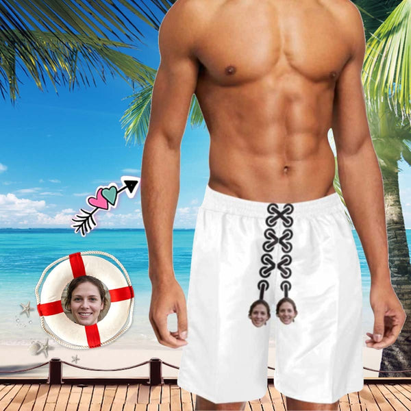 Custom Face White Style Personalized Photo Men's Elastic Beach Short