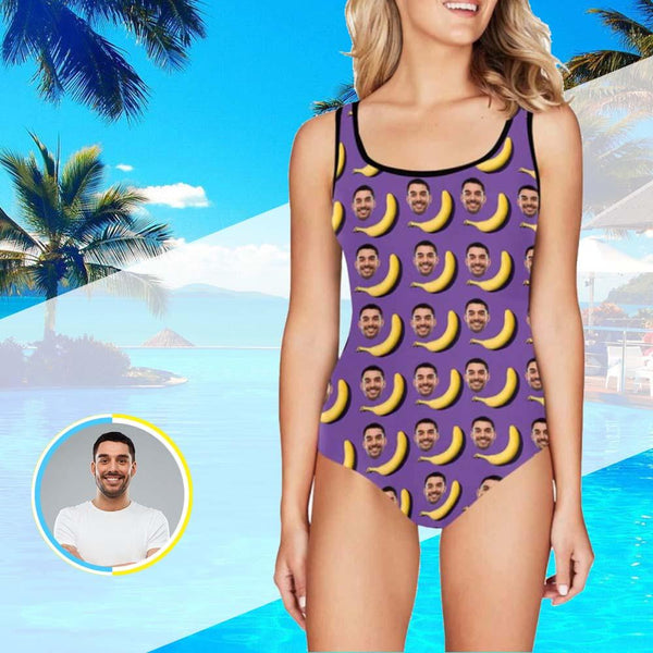 Custom Face Banana Purple Women's Tank Top Bathing Swimsuit