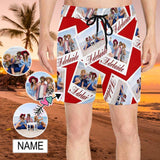 Custom Photo&Name Photo Wall Men's Quick Dry Swim Shorts, Personalized Funny Swim Trunks