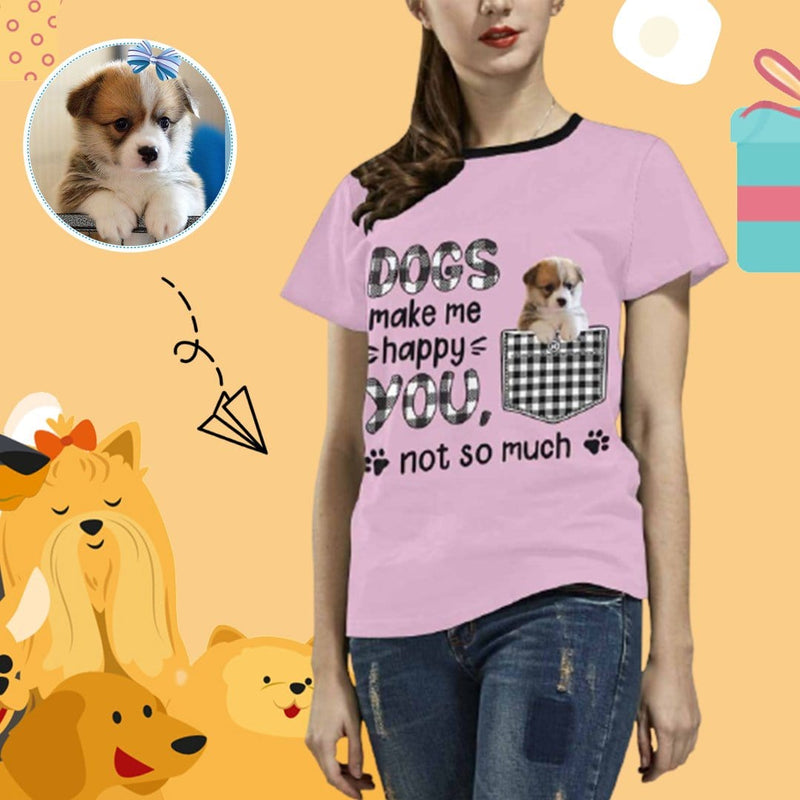 Custom Photo Dogs Make Me Happy Women's All Over Print T-shirt