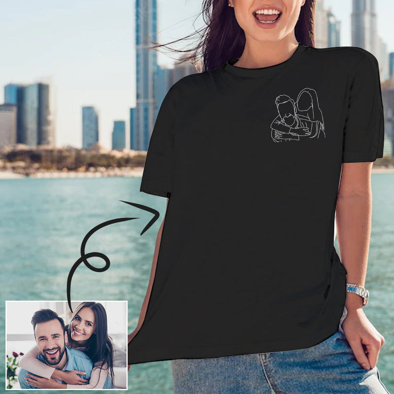 Custom Portrait Outline Shirt, Line Art Photo Shirt For Female, Custom Women's All Over Print T-shirt, Photo Outline Outfit For Couple