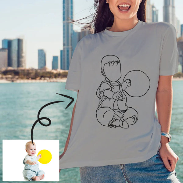 Custom Portrait Outline Shirt, Line Art Photo Shirt For Female, Custom Women's All Over Print T-shirt, Photo Outline Outfit For Kid