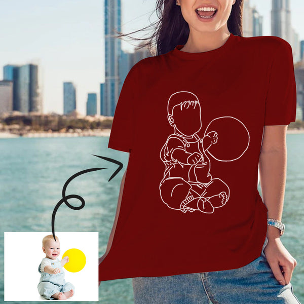 Custom Portrait Outline Shirt, Line Art Photo Shirt For Female, Custom Women's All Over Print T-shirt, Photo Outline Outfit For Kid