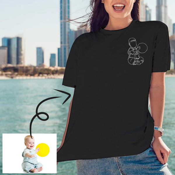 Custom Portrait Outline Shirt, Line Art Photo Shirt For Female, Custom Women's All Over Print T-shirt, Photo Outline Outfit For Kid