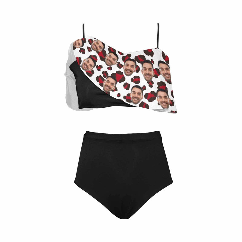 Custom Face Red Spotted Leopard Ruffle Bathing Suits Personalized Bikini Swimsuit Honeymoons For Her