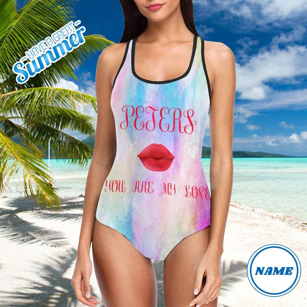 Custom Name Watercolor Women's One Piece Swimsuit