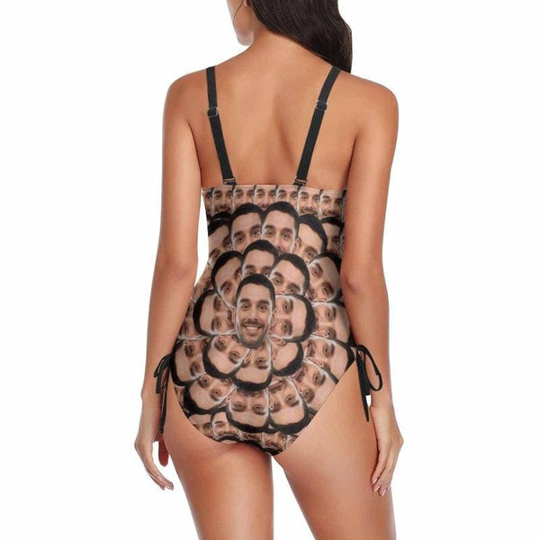 Custom Face Swimsuits Forever Love Personalized Women's New Drawstring Side One Piece Bathing Suit Honeymoons For Her