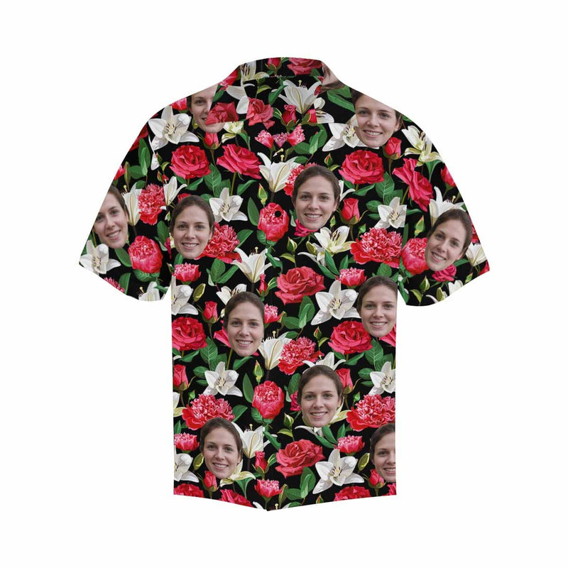 Custom Face Hawaiian Shirt Rose&Lily Flowers Design Your Own Tropical Printing Hawaiian Shirt for Husband/Boyfriend