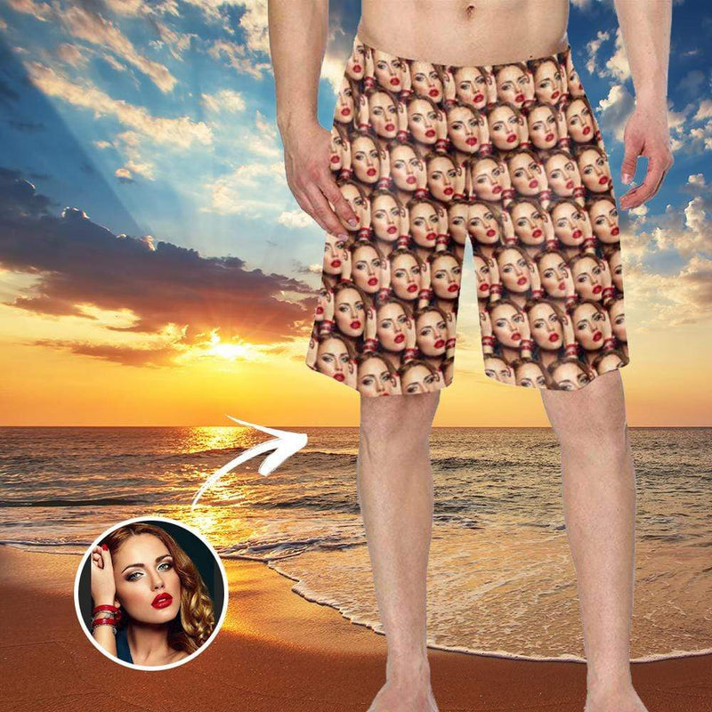 Custom Face Seamless Funny Personalized Photo Men's Elastic Beach Short