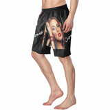 Custom Face&Name Black Personalized Photo Men's Elastic Beach Short