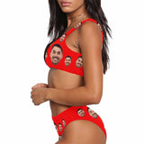 Custom Face Red Personalized Sport Top&High-Waisted Bikini Swimsuit Honeymoons For Her