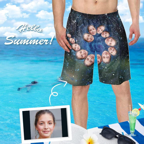 Custom Face Galaxy Personalized Photo Men's Elastic Beach Short