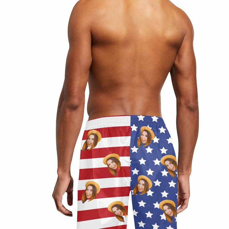 Custom Face Stars & Stripes Men's Mid Length Swim Trunks Bathing Suit