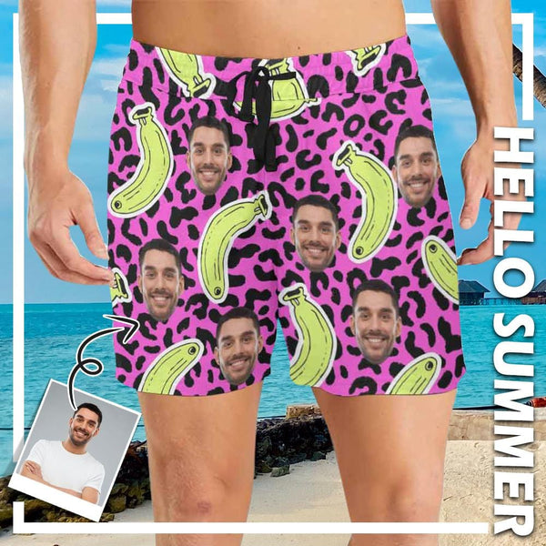 Custom Face Banana Men's Quick Dry Swim Shorts, Personalized Funny Swim Trunks