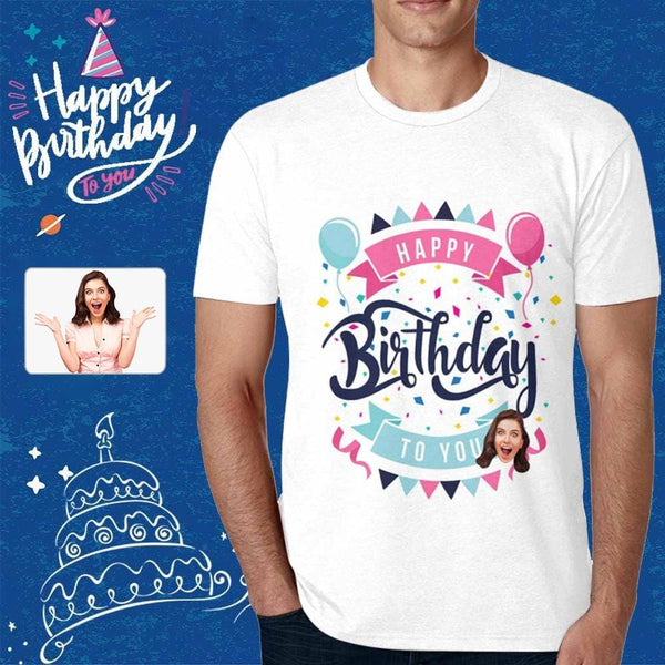 Custom Face T-shirt White Happy Birthday To You Print T-shirt Made for You Custom T-shirt for Him