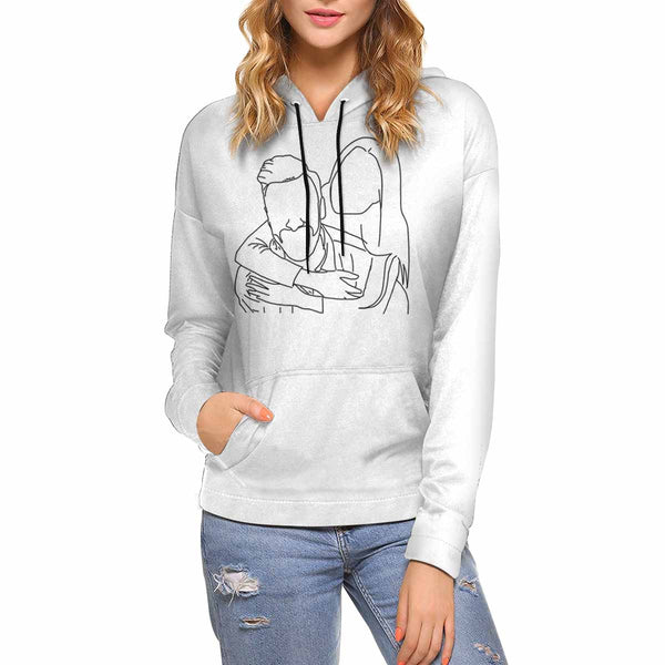 Custom Portrait Outline Shirt, Line Art Photo Shirt For Female, Custom Women's All Over Print Hoodie, Photo Outline Outfit For Couple