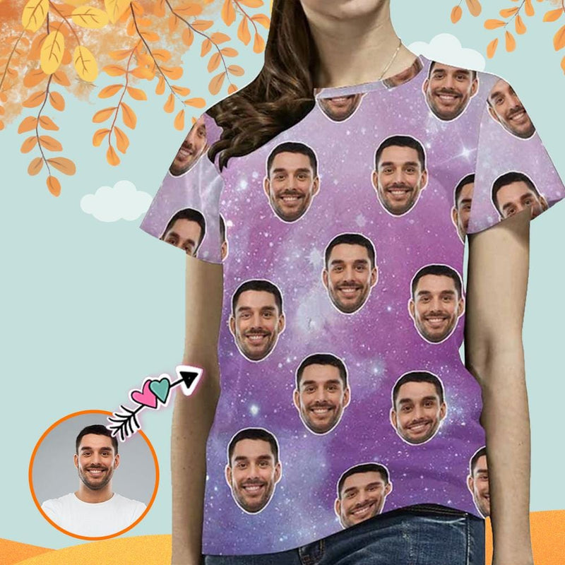 Custom Boyfriend Face Starry Sky Women's All Over Print T-shirt