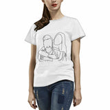 Custom Portrait Outline Shirt, Line Art Photo Shirt For Female, Custom Women's All Over Print T-shirt, Photo Outline Outfit For Couple