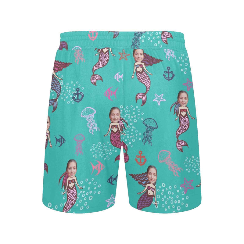 Custom Face Mermaid Men's Quick Dry Swim Shorts, Personalized Funny Swim Trunks