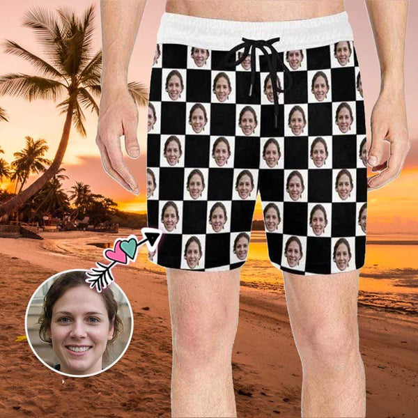 Custom Face Splice Men's Quick Dry Swim Shorts, Personalized Funny Swim Trunks