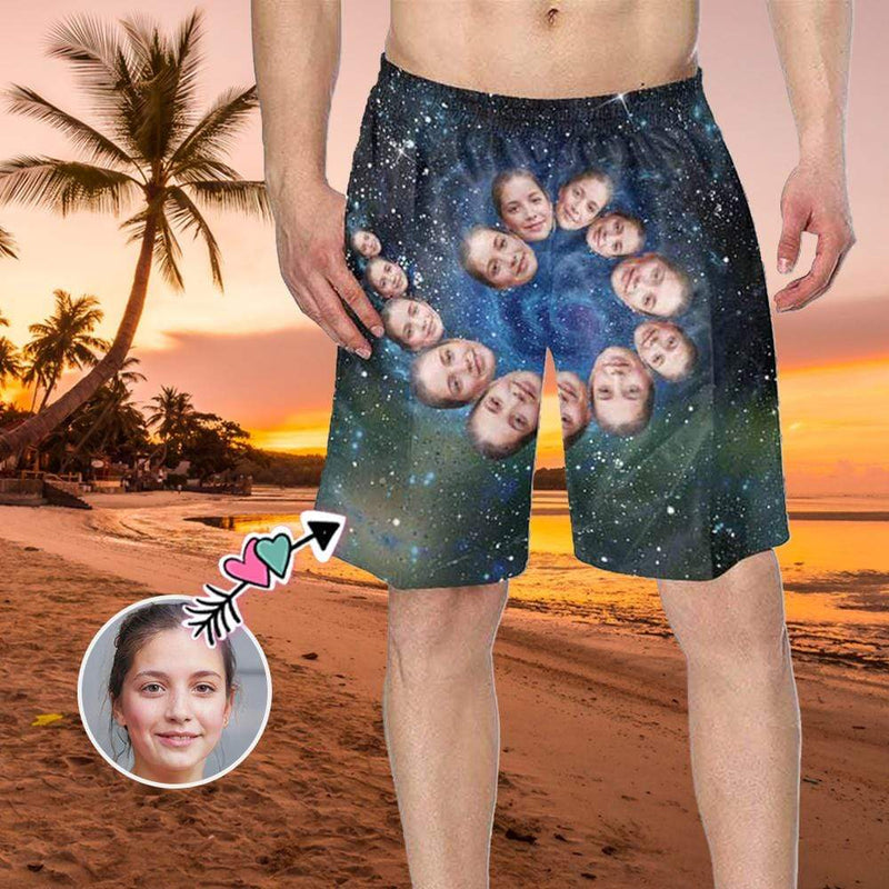 Custom Face Galaxy Personalized Photo Men's Elastic Beach Short