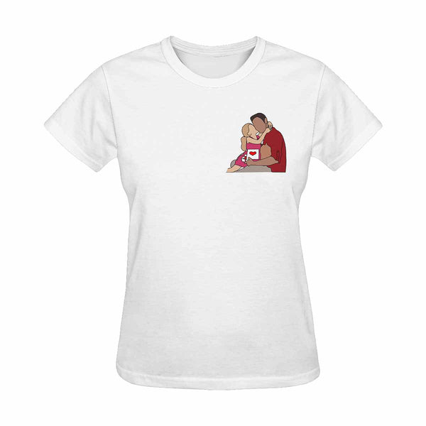 Custom Portrait Outline Shirt, Line Art Photo Shirt For Female, Custom Women's All Over Print T-shirt, Photo Outline Outfit For Daughter White