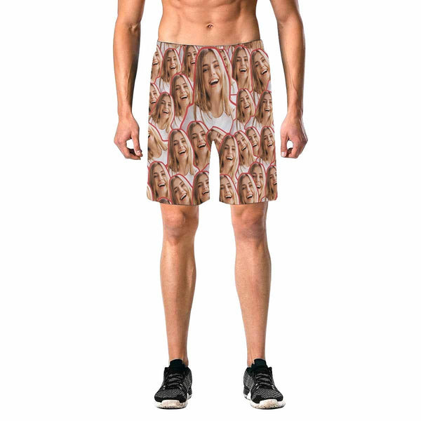 Custom Photo Red Line Men's Elastic Beach Shorts