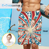 Custom Face Radiation Stripes Personalized Photo Men's Beach Short-Drawstring Short