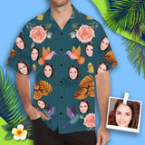 Custom Print Hawaiian Shirt with Face Flamingo Leaves Create Your Own Tropical Aloha Shirt Birthday Vacation Party Gift