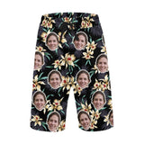 Custom Face Yellow Flowers Personalized Photo Men's Beach Short-Drawstring Short