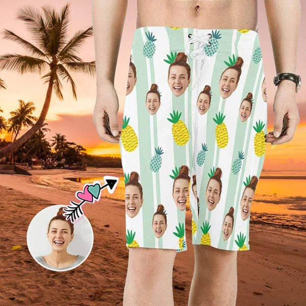 Custom Face Pineapple Personalized Photo Men's Beach Short-Drawstring Short