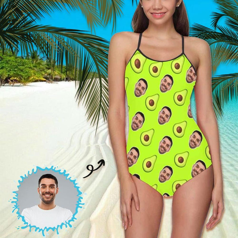 Custom Face Avocado Women's Slip One Piece Swimsuit