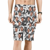 Custom Father Face Black and White Camo Men's Beach Shorts