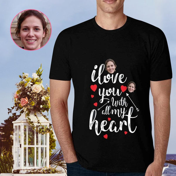 Custom Face I Love You With All My Heart Men's All Over Print T-shirt