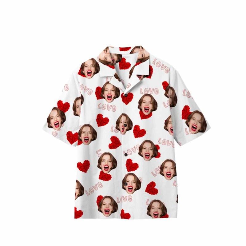 Custom Hawaiian Shirts with Face Love Heart Personalized Hawaiian Shirts for Husband/Boyfriend