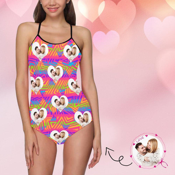 Custom Photo Color Triangle Women's Slip One Piece Swimsuit