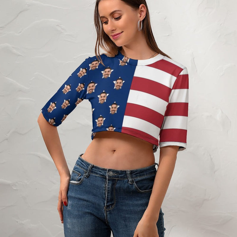 Custom Face Flag Stripe Short Crop T-shirt