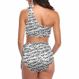 Custom Name Seamless Swimsuit Personalized One Shoulder Tie Crop Top&High-Waisted Bikini