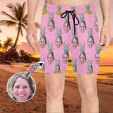 Custom Face Pink Pineapple Men's Quick Dry Swim Shorts, Personalized Funny Swim Trunks