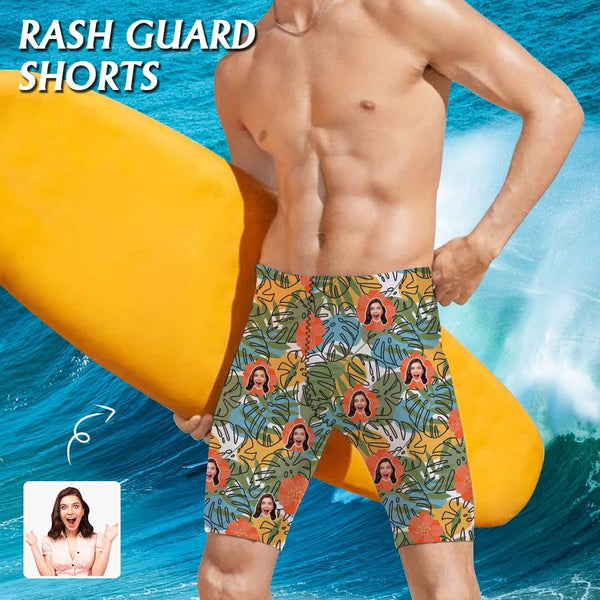 Custom Face Hawaii Style Men's Skinny Stretch Knee Length Swim Trunks