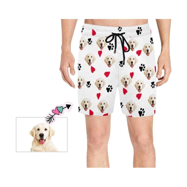 Custom Face Red Heart Men's Quick Dry Swim Shorts, Personalized Funny Swim Trunks