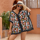 Custom Multi-Face Leopard Print Women's Bikini Swimsuit Cover Up Personalized Photo Beachwear Cover Up