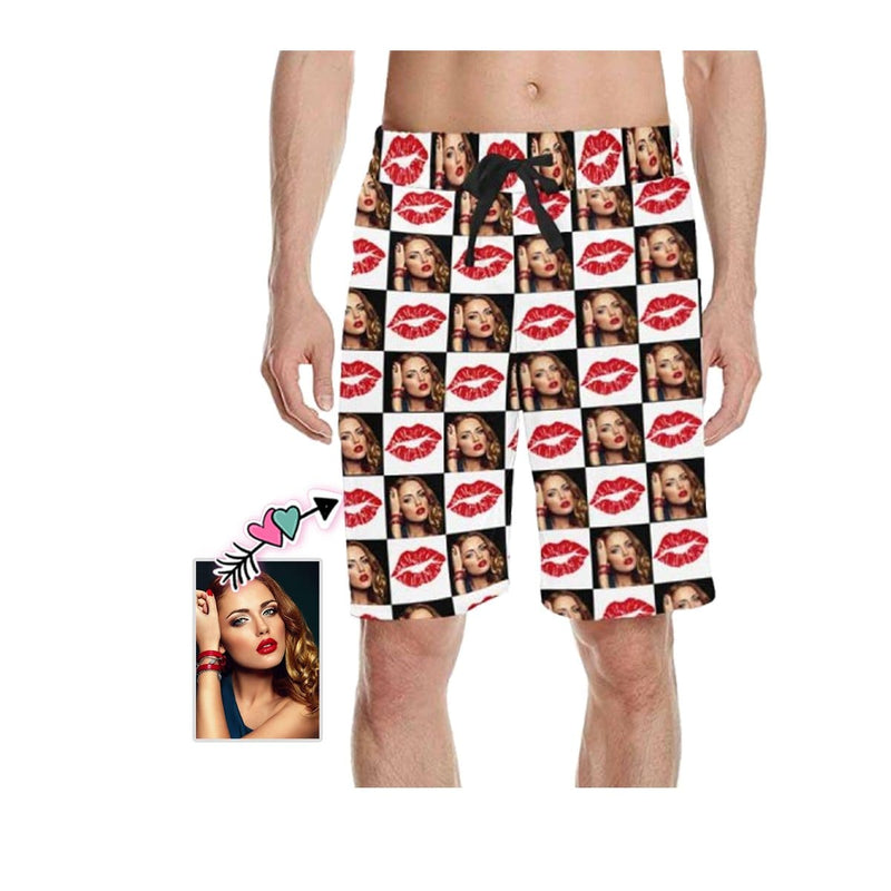 Custom Face Red Mouth Men's All Over Print Casual Shorts