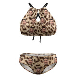 #Plus Size Swimwear-Custom Face Leopard Personalized Sexy Plus Size Bikini Two-piece Swimsuit Honeymoons Gift For Her