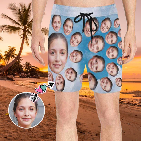 Custom Face Wind Cloud Men's Quick Dry Swim Shorts, Personalized Funny Swim Trunks