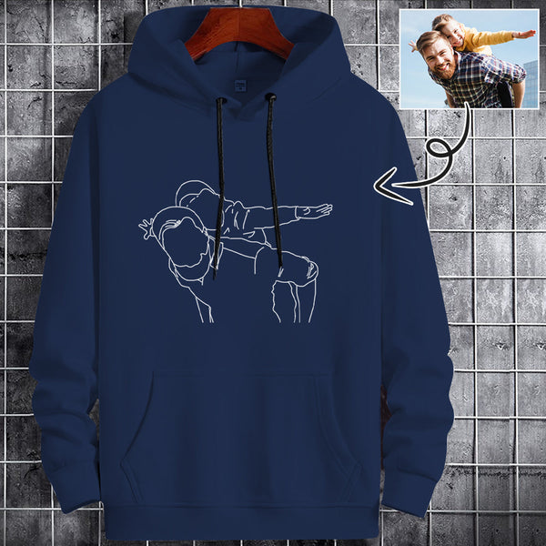 Custom Portrait Outline Shirt, Line Art Photo Shirt For Male, Custom Men's All Over Print Hoodie, Photo Outline Outfit For Father And Son