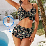 Custom Face Plant Flowers Women's Chest Ruffle Bikini Swimsuit