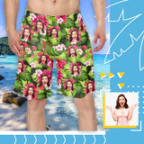 Custom Face Flowers&Leaves Personalized Photo Men's Elastic Beach Short